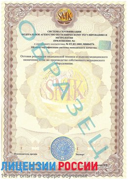 Образец сертификата соответствия (приложение) Таганрог Сертификат ISO 13485